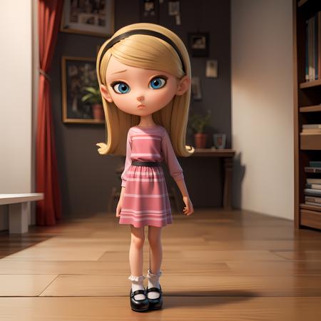 ((masterpiece, best quality)),(complex light), 1girl, full body, solo,penny peterson,blonde hair,hairband, <lora:Penny_Peterson1-10:0.6>,blue eyes,pink dress,  skinny, mary janes, socks,