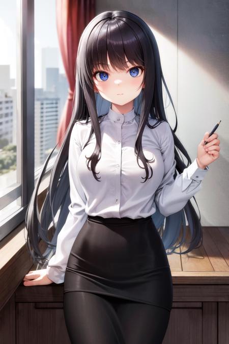 masterpiece, best quality, highres, 1girl <lora:natsuki_minamiya_no_outfit:0.5> <lora:natsuki_minamiya:0.5> white shirt, pencil skirt