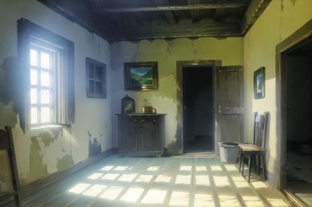 howlbgs, old house, inside, sunlit, <lora:howlbgs:1>