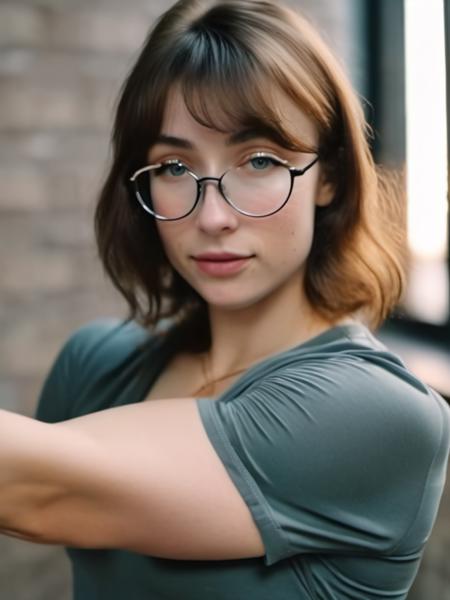 <lora:XLeanBeefPatty-alpha:1> (l34nb33fp4tty), RAW photo, high quality, portrait, 25 year old woman, pretty, brown hair, detailed face, skin pores, wearing glasses, natural eye color with low color saturation
wearing a t-shirt, (flexing her arm, bicep:1.4)
cinematic shot, 8k uhd, dslr, soft lighting, high quality, film grain, Fujifilm XT3, hyper realistic, detailed skin, rich colors, hyper realistic, lifelike texture, dramatic lighting, cinestill 800, hyperrealism, photorealistic, 8K UHD