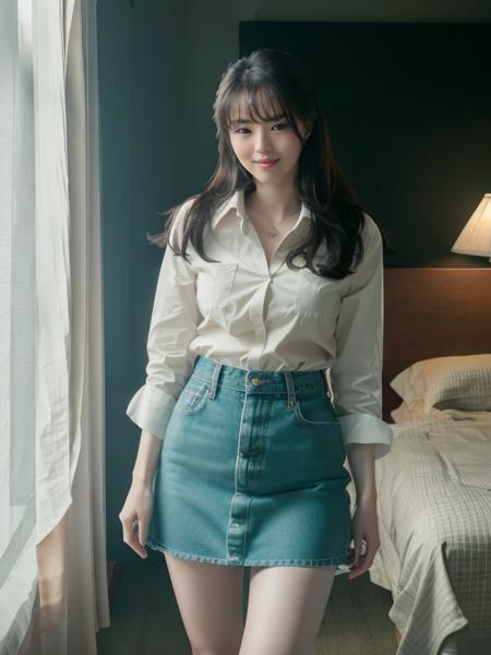 hansohee in unbuttoned shirt, a-line skirt, smooth thighs, hair bangs, full body shot, smiling, (looking to camera:1.1)

, analog style, hyper realistic lifelike texture dramatic lighting unrealengine trending on artstation,award winning photo,nikon RAW photo,8 k,Fujifilm XT3,masterpiece, best quality, realistic, photorealistic,ultra detailed,extremely detailed face,

<lora:hansohee-sd1.5-newcaption-50step-000001:0.8> <lora:epiNoiseoffset_v2:0.3>