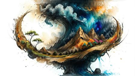 whirlwind, landscape scenery, watercolor and ink style, white background, artistic and abstract, whirlwind, key visual, ink painting art, vibrant colors, minimalism, soft brush strokes <lora:Cute_Drawing:0.8> <lora:hyperkraximalism_v1-1:0.8>