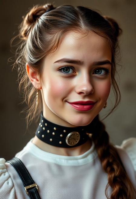 photo-realistic and perfectly accurate photo of a young dominatrix with a condescending smile in her face