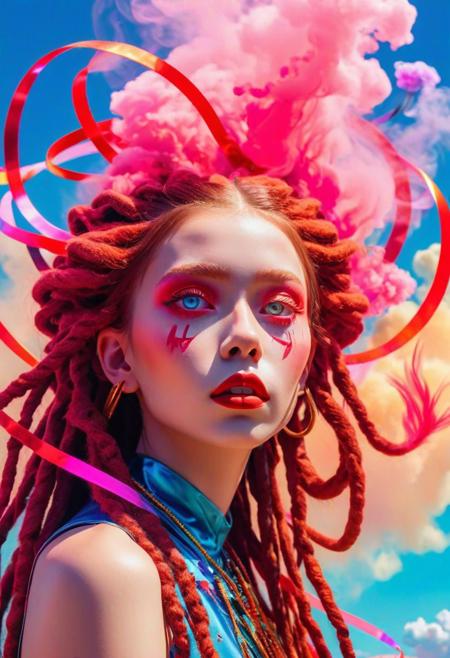 (anthropomorphic monkeys, band, 3 monkeys, long dreadlocks, gangsta rapper:1.5), cute aesthetic, a (tiny cute translucent polycarbonate robot) with an LED screen face, emoticon, stunning unreal engine render, intricate details  atom bomb explosion by van gogh colourful, pink, blue, black, red, trippy psychedelic style Ombre _james jean, floating female figure made of ribbons, smoke, in the sky, colorful and vibrant, mystical colors, contemporary impressionism, yanjun cheng portrait painting, iridescent painting,james jean, floating deer figure made of butterfly, smoke, in the sky, colorful and vibrant, mystical colors, contemporary impressionism, yanjun cheng portrait painting, iridescent painting, 3/4 perspective view, cute face, low angle, sweeping circling composition, large beautiful crystal eyes, big irises, UHD, HDR, 8K, (Masterpiece:1. 5), A captivating minimalistic and surreal illustration of a detailed lipstick with red dust under and above it. The lipstick is rendered in a vivid, single color, emphasizing its futuristic and innovative aspects. The red dust appears to be suspended in the air, creating a sense of wonder and magic. The overall ambiance of the illustration is clean, modern, and abstract, with a touch of surrealism.,