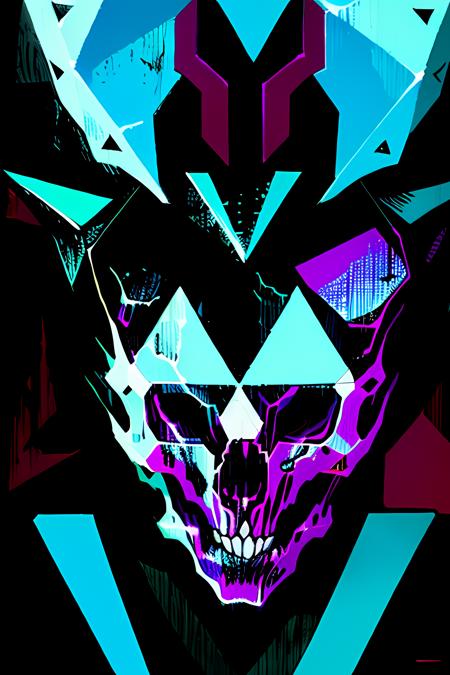 demon god,a skull with triangle in the background, cyan color <lora:tarot card v3:1>