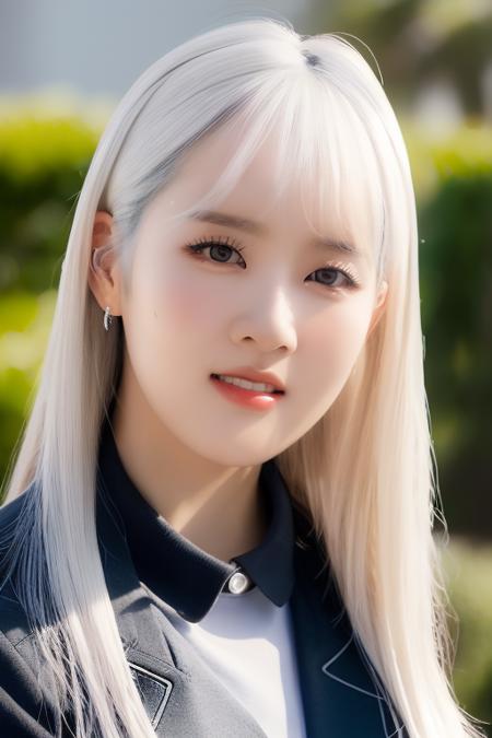 <lora:staycSieun:1>,Sieun,(school uniform:1.5),(silver white hair,bangs:1.2), korean, woman, perfect eyes,1girl,complex 3d render ultra detailed, portrait of beautiful women, moody portrait, striking features, beauty, intricate details, dramatic composition, tension, wispy hair, contrast, texture, realism, high-quality rendering, stunning art, high quality, film grain, Fujifilm XT3,swirly bokeh,(realistic, photo-realistic:1.4),RAW photo,physically-based rendering,(8k, best quality, masterpiece:1.2),(full body shot:1.2),(close-up photo:1.3),octane render,extremely detailed CG unity 8k wallpaper,studio soft light, rim ligh,in classroom,sunlight,hyper realistic detail shiny skin,ultra detailed,(ultra realistic:1.5),(looking at viewer:1.2),(intricate:1.2),(photorealistic:1.4),chair,desk,(skinny:1.3),smile