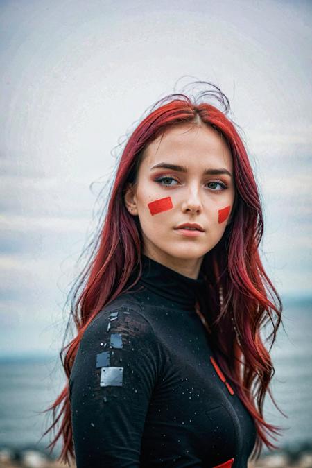 commercial photo on Sony 80mm f1.2, abstract portrait of 1girl, coloured hair, fragmented visual style,red and black color palette,evokes feelings of rebellion,passion,and freedom,blurred boundaries,high resolution,aesthetic, malevich style, suprematizm, unperfect skin, detailed skin with visible pores, bokeh, sharp focus on subject, film grain, masterpiece, HDR,Professional RAW photo
<lora:Cinematic Hollywood Film:0.7> <lora:DetailedEyes_V3:1> <lora:InstantPhotoX3:1>