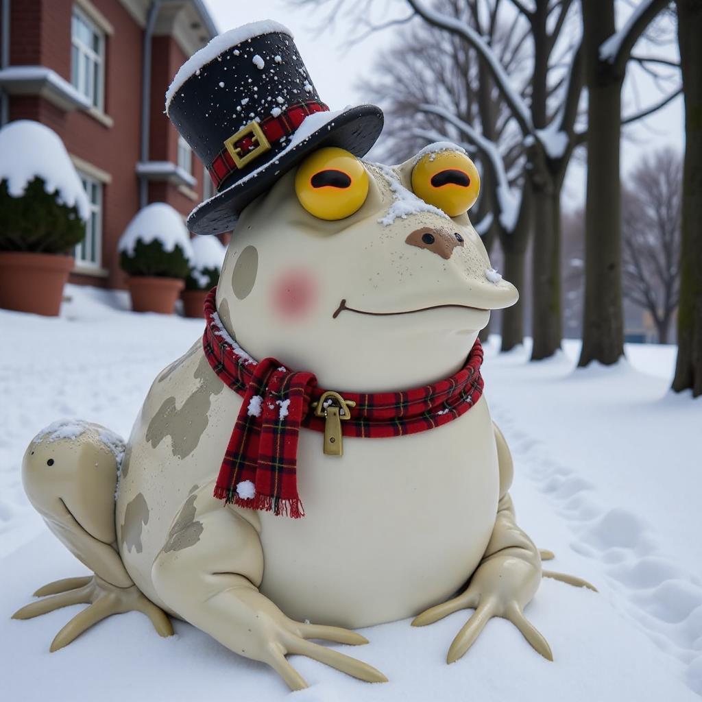 PHOTO OF HYPNOTOAD SNOWMAN,<lora:hypnotoad:1>,