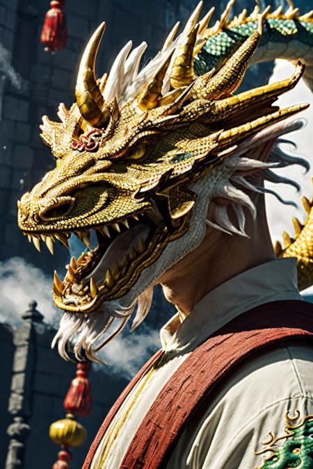 male focus, dragon, horns, eastern dragon, open mouth, white hair<lora:dragon-HXZ:0.8>