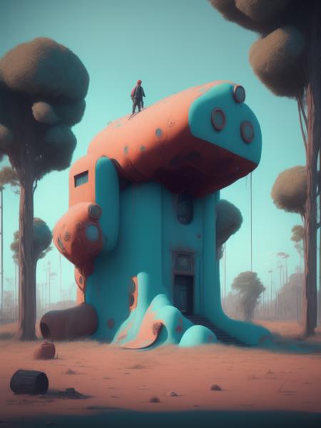 <lora:FilipHodas:1>a Mid-century modern bounce house, Simon Stalenhag, epic, hyperrealistic, intricate detail, finely detailed, dynamic lighting, ultra realistic, Tonal Colors, concept art, octane render, 8k