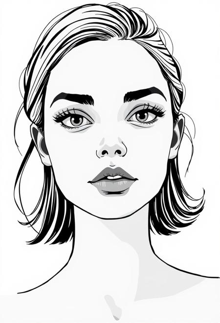 A black-and-white portrait with a soft, digital art style, pastel colors, simple background, flat illustration, close-up perspective, front view, comic strip aesthetic, collage elements, experimental composition, bold outlines, soft gradients, modern minimalism, playful textures, mixed-media feel, contemporary illustration