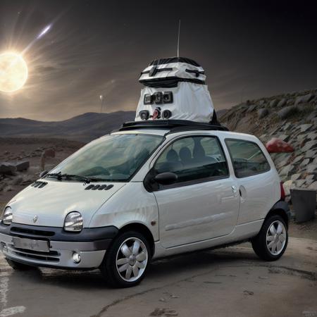 Twingo,  pearly white, on mars, shooting stars in the sky, sun, photography, trending on artstation, sharp focus, intricate details, highly detailed, by greg rutkowski   <lora:Twingo:0.9>