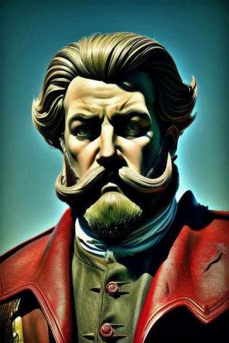 absurdres, hdr, stylised ,Don Quixote, cowboy shot,  perfect eyes, stern face, white air, long moustache, The Imperial beard , red intricate fullplate, dynamic pose,  holding intricate rapier,
DonM3lv3s