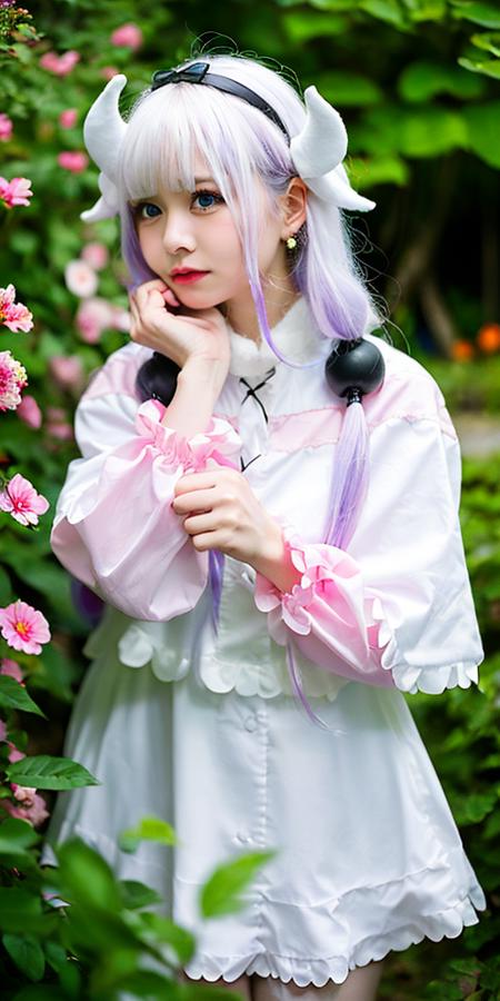 masterpiece, best quality,(8k, RAW photo, best quality, masterpiece:1.39), (realistic, photo-realistic:1.2),zydG, Kanna_Kamui, pink and white dress, white hair, gradient hair, garden background
<lora:Kanna_Kamui_Kobayashis_Dragon_Maid-13:0.75> <lora:JapaneseDollLikeness_v15:0.6>