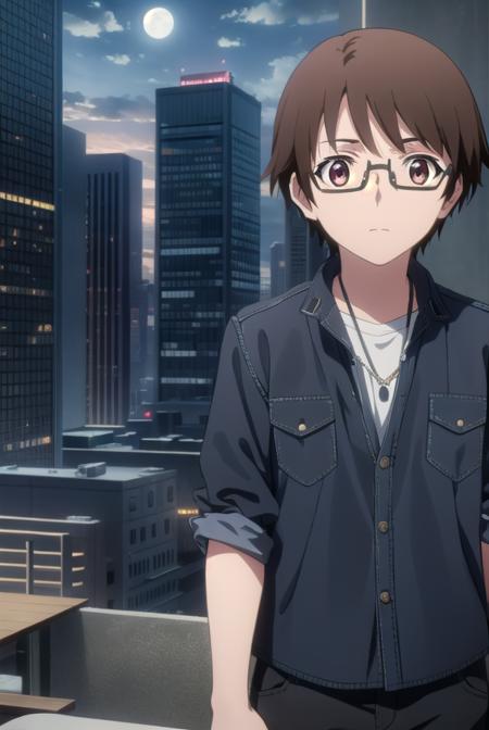 soutamizushino, <lora:souta mizushino s1-lora-nochekaiser:1>,
souta mizushino, brown hair, (brown eyes:1.3), male focus, glasses,
BREAK shirt, jewelry, necklace, uniform, pocket, pants, black pants,
BREAK outdoor, city, night, sky, buildings, moon, clouds,
BREAK looking at viewer, (cowboy shot:1.5),
BREAK <lyco:GoodHands-beta2:1>, (masterpiece:1.2), best quality, high resolution, unity 8k wallpaper, (illustration:0.8), (beautiful detailed eyes:1.6), extremely detailed face, perfect lighting, extremely detailed CG, (perfect hands, perfect anatomy),