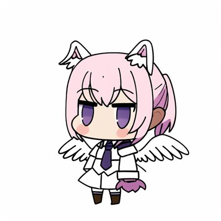 PadoruMeme, school uniform, (angel wings), collar, white wings, necktie, tie, animal ears, pink and white and gray, white background, PadoruMeme