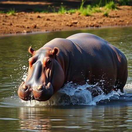 a hippopotamus chasing a person