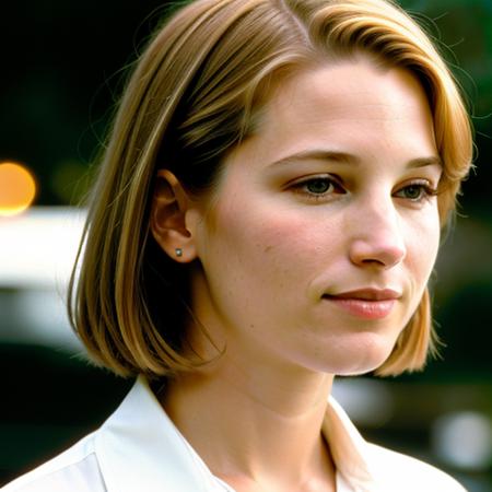 bridgetfonda3, full color portrait of woman, (oiled shiny skin:1.0), face close up, (undercut hair:1.1), dress shirt orange, masterpiece, best quality, sharp focus, highres 8k uhd, ultra-detailed, rim light, deep grey background