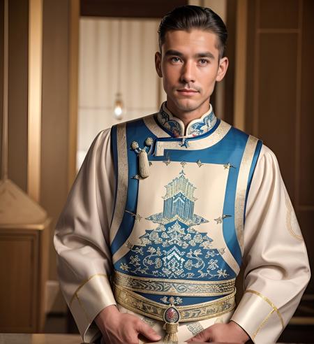 white gold blue mongoly traditional clothing