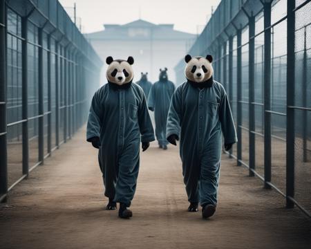cinematic photo a few  Anthropomorphic hybrid animals prisoners walking on the prison grounds, award winning gritty realistic photojournalism, smoky, Cinematic movie scene still image portrait photography sharp focus intricate realistic details, <lora:add-detail-xl:2> . 35mm photograph, film, bokeh, professional, 4k, highly detailed