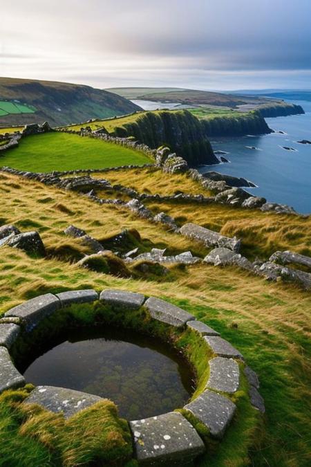 Create awe-inspiring and evocative artworks that transport viewers to the enchanting landscapes of Ireland, drawing inspiration from its lush countryside, ancient Celtic ruins, and mythical settings. Imagine vivid scenes of rolling green hills, meandering rivers, and majestic cliffs, all bathed in the soft hues of the Irish countryside. Incorporate iconic elements like ancient stone circles, moss-covered castles, and weathered Celtic crosses, seamlessly blending them into the natural beauty of the surroundings. Explore mythical settings where legendary creatures and folklore come to life, adding an extra layer of mystery and magic to the artwork. Infuse your creations with a sense of tranquility, capturing the timeless allure of Ireland's landscapes and the mystical stories that have shaped its rich cultural tapestry. Whether through traditional mediums or digital art, let the breathtaking beauty of these settings unfold on the canvas, inviting viewers to immerse themselves in the captivating essence of Ireland.