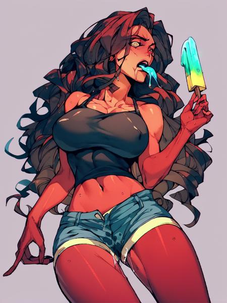 Solo, solo focus, licking popsicle, suggestive, temptation, tight body, tight shorts, small tank top, drooling, staring into soul, long hair, wavy hair, brunette, looking looking at viewer, devilish innocence, genital outline, pussy juice, curvy, close-up , flaunting, sexual energy, nipple play, teasing,, (score_9_up, score_8_up, score_7_up, score_6_up, score_5_up), human, humanoid
score_8_up, anime,  [detail eyes::0.5],
 <lora:dizzy-eyes-000005:0@0,0.45@0.3,1@0.5,0.85@0.6> [:dizzy-eyes:0.3],  [:@_@:0.5]