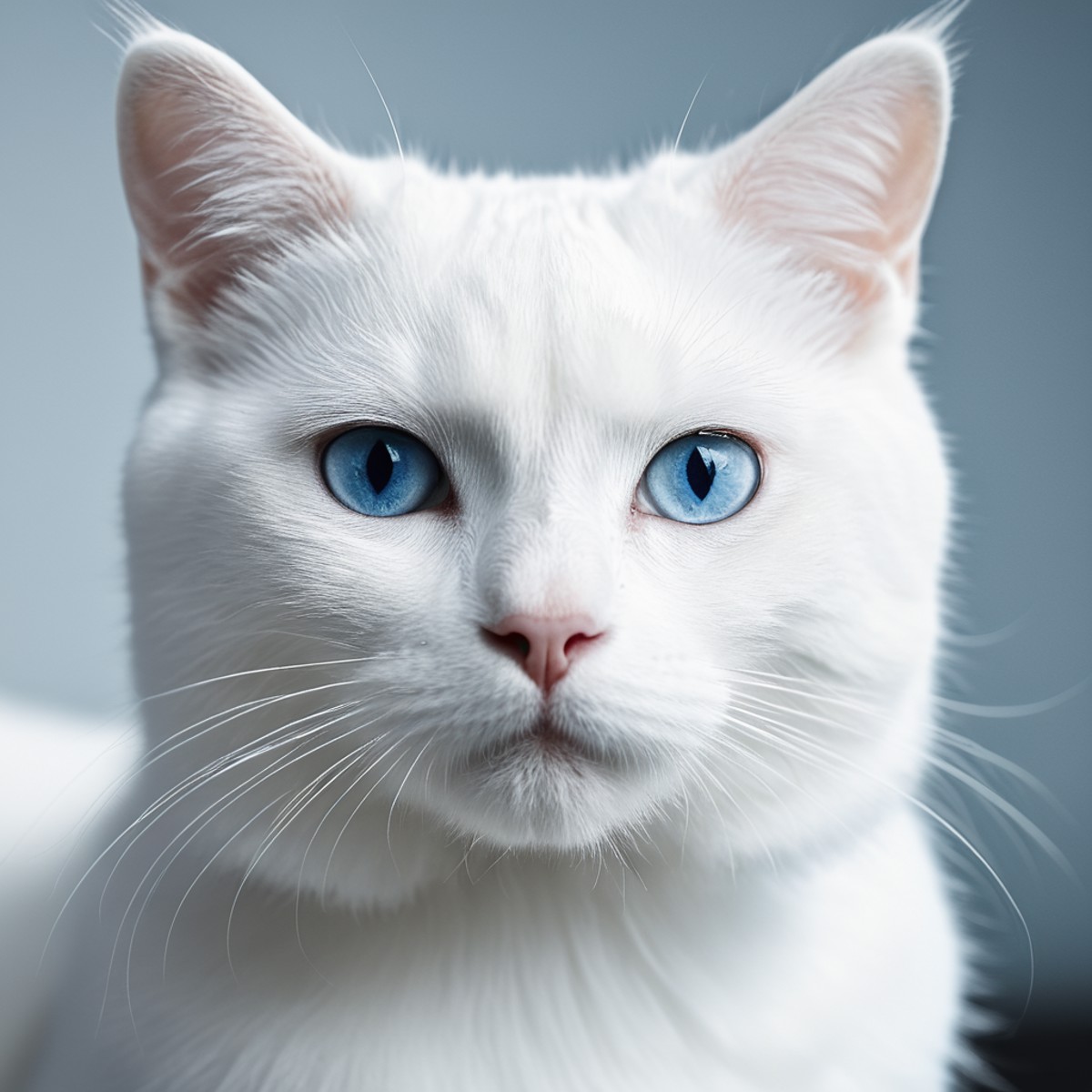cinematic film still of  <lora:High-key lighting Style:1>
bright light, bright, a white cat with blue eyes looking at the ...