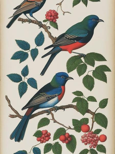 <lyco:MarkCatesby:1.0> Birds in the style Mark Catesby