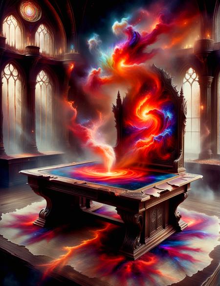 <lora:SDXLRagingNebula:1>ragingnebula,high quality a magical map leading to FAELAND, torn and worn, sitting on a wizard's desk, spilled multicolored ink, high quality, imagination, 8k, fantasy art