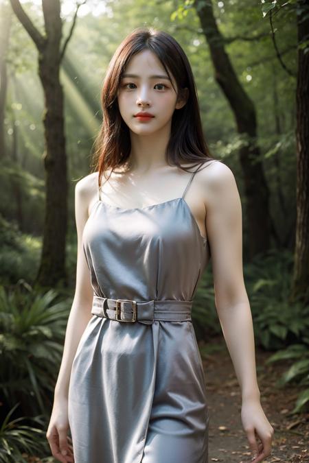 (realistic), (hyperrealism),best quality, masterpiece,ultra high res, (photorealistic:1.4),1girl,pale skin,(looking at viewer), <lora:add_detail:0.6>, forest, sun light, best shadow, formal dress,
cowboy shot,<lora:makina69_minji_v2.1:1>