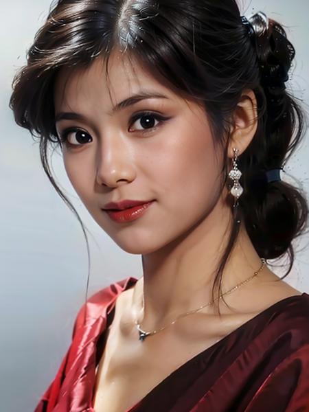 1girl, solo, dress, black hair, ponytail, red dress, smile, earrings, simple background, jewelry, looking at viewer, black eyes, makeup, ulzzang-6500v1.1, (original: 1.2), (realistic: 1.3) , beautiful girl with beautiful details, extremely detailed eyes and face, eyes with beautiful details, absurd, incredibly absurd, huge file size, ultra detail, high resolution, ultra detailed, best quality, masterpiece, illustration, ultra detailed and beautiful, ultra detailed, CG, unity, 8k wallpaper, amazing, fine Detail, masterpiece, top quality, official art, extremely detailed CG unity 8k wallpaper, cinematic lighting, (perfect shiny skin:0.6), slim and smooth lines, (floating)  <lora:wengmeiling_20230702121823:0.8>