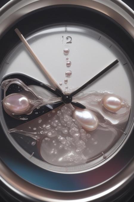 lazypos,aesthetic,extremely aesthetic,masterpiece,flowing,pool of liquid,overflowing,made of l1qu1dp34rl,metal,pearl,liquid pearl,pearlescent,pastel colors,rainbow,watch,no human,pocket watch,watch face,clock face,close up,macro photography,macro photo,liquid,filled,filled with liquid,liquid pouring from watch,oozing,<lora:liquidpearlXL_r1:1>,