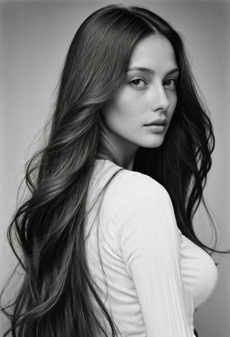 Extremely beautiful woman,very long hair, masterpiece,  1960s tyle portrait photograph by Richard Avedon, Rolleiflex medium format tlr