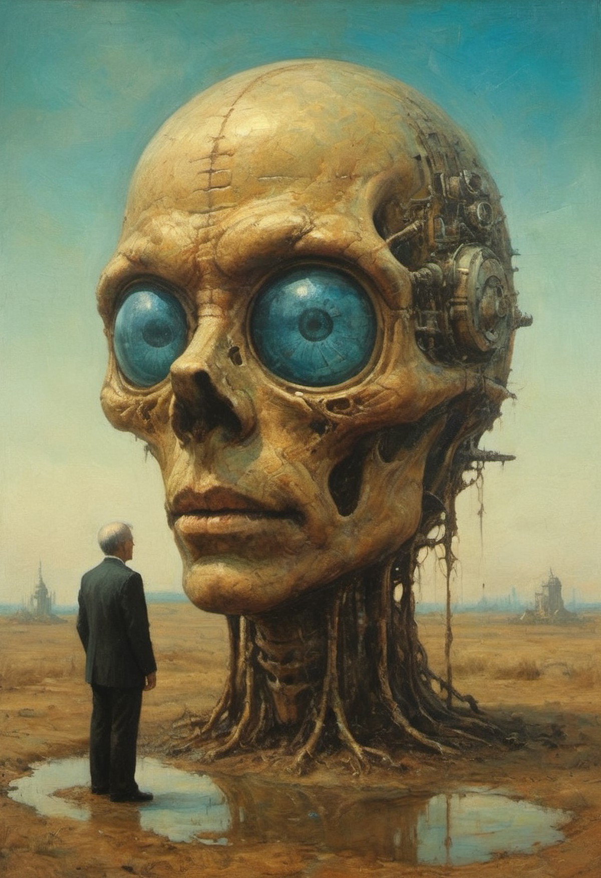 oil painting a vision of the future by beksinski by giger by William Eggleston reflections in chrome and glass