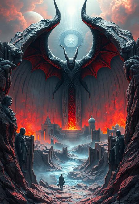 I also stood in Satan’s bosom & beheld its desolatons:
A ruin’d Man, a ruin’d building of God not made with hands;
Its plains of burning sand, its mountains of marble terrible;
Its pits & declivities flowing with molten ore & fountains
Of pitch & nitre; its ruin’d palaces & cities & mighty works;
Its furnaces of affliction, in which his Angels & Emanations
Labour with blacken’d visages among its stupendous ruins,
Arches & pyramids & porches, colonnades & domes,
In which dwells Mystery, Babylon; here is her secret place;
From hence she comes forth on the Churches in delight;
Here is her Cup fill’d with its poisons, in these horrid vales,
And here her scarlet Veil woven in pestilence & war;
Here is Jerusalem bound in chains, in the Dens of Babylon.