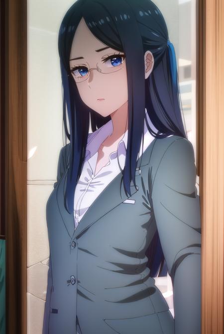 misakigundou, <lora:misaki gundou s1-lora-nochekaiser:1>,
misaki gundou, long hair, blue eyes, black hair, glasses, mole, mole under eye, lips, mature female, (parted bangs:1.5),
BREAK formal, suit, office lady,
BREAK indoors,
BREAK looking at viewer, (cowboy shot:1.5),
BREAK <lyco:GoodHands-beta2:1>, (masterpiece:1.2), best quality, high resolution, unity 8k wallpaper, (illustration:0.8), (beautiful detailed eyes:1.6), extremely detailed face, perfect lighting, extremely detailed CG, (perfect hands, perfect anatomy),