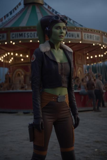 cinematic film still hera syndulla wearing bustier and high-waisted briefs stretching, (green skin:1.2), wince at eerie, abandoned fairground, full body shot, highly detailed environment <lora:Hera_Syndulla_XL:0.8> . shallow depth of field, vignette, highly detailed, high budget Hollywood movie by danny boyle, bokeh, cinemascope, moody, epic, gorgeous, film grain, grainy