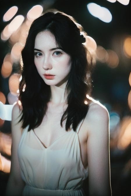 polaroid photo, night photo, photo of 24 y.o beautiful woman, pale skin, bokeh, motion blur