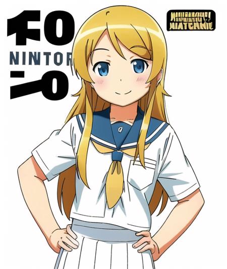 <lora:kirino:0.5>,kirino kousaka,(blonde hair),very detailed ,highres,(masterpiece_1.0),(best quality_1.0),(cowboy shot),perspective from front,(upper body),school uniform,smiling, ((white background))