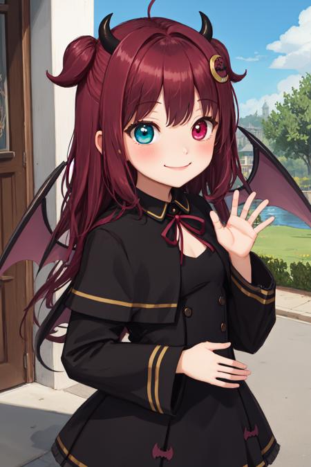 yuzukiroaid dress black dress heterochromia demon girl bat wings