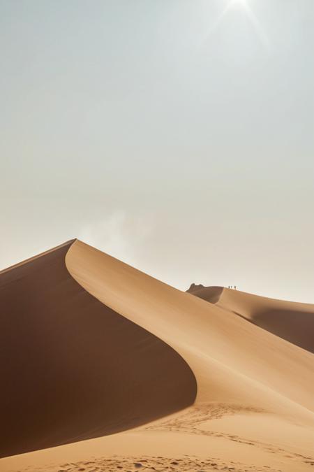 breathtaking 135mm IMAX cinematic shot, gigantic sand dunes against the warm sun, in the style of african nambi  desert, Film Grain, matte, high quality photo, cinematic bloom, halation, haze, vignette effect, National Geographic meticulously crafted scene by Roger Deakins