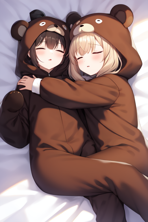 bear costume, sleeping