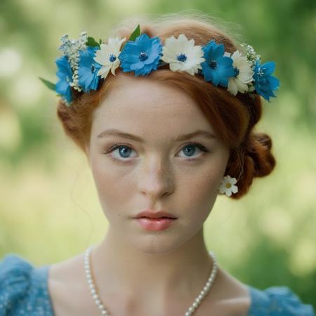 cinematic film still of  <lora:Krissy Lynn:1.2>
<lora:PerfectEyesXL:1> (blue_eyes)
 <lora:Retro:1>
a woman with a flower in her hair and freckles on hair face and body retro style, shallow depth of field, vignette, highly detailed, high budget, bokeh, cinemascope, moody, epic, gorgeous, film grain, grainy