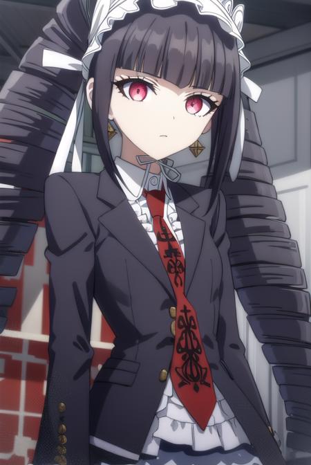 celestialudenberg, <lora:celestia ludenberg s1-lora-nochekaiser:1>,
celestia ludenberg, long hair, bangs, black hair, (red eyes:1.3), long sleeves, twintails, drill hair, twin drills,
BREAK skirt, shirt, black hair, long sleeves, jewelry, jacket, earrings, frills, necktie, black skirt, black jacket, red necktie, bonnet, print necktie,
BREAK outdoors, classroom,
BREAK looking at viewer, (cowboy shot:1.5),
BREAK <lyco:GoodHands-beta2:1>, (masterpiece:1.2), best quality, high resolution, unity 8k wallpaper, (illustration:0.8), (beautiful detailed eyes:1.6), extremely detailed face, perfect lighting, extremely detailed CG, (perfect hands, perfect anatomy),