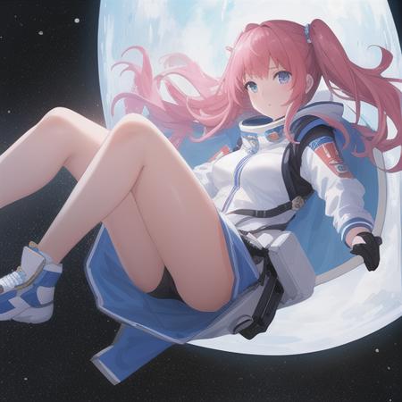 masterpiece, best quality, 1girl, floating in space, solo, looking at viewer, natural hair