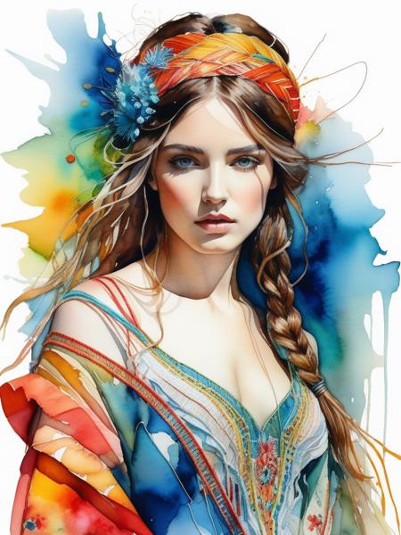 <lora:09WatercolorPainting_Hap_XL:1.5>,Winslow Homer style, watercolor painting, watercolor, Surreal structured mix media textile art, embroidered full body image of a woman, art by [Luzia Caldari, Carne Griffiths and Vanessa Barragao], stitching in bright colors, 3D-effect, sharp focus, beautiful, highly detailed, concept art, stunning,