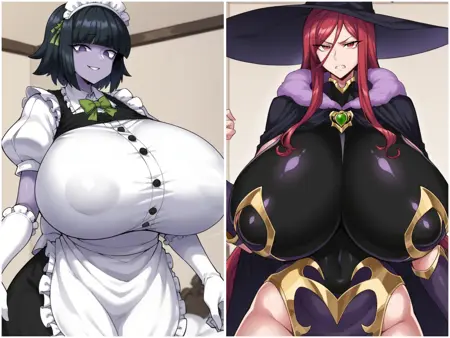 Zombie Maid girl and Succubus Witch girl (Mamono Musume Oppai Shikou ~Majutsushi to Zombie Musume no Seieki Shibori Sono) - pony xl