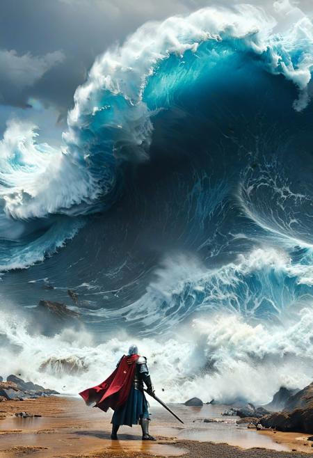 Capture the epic moment as Moses faces off against a colossal, foaming, semi-transparent blue wave in the ultimate boss battle.
very detailed, hd, RAW photograph, masterpiece, top quality, best quality, official art,highest detailed, atmospheric lighting, cinematic composition, complex multiple subjects, 4k HDR, vibrant, highly detailed, Leica Q2 with Summilux 35mm f/1.2 ASPH, Ultra High Resolution, wallpaper, 8K, Rich texture details, hyper detailed, detailed eyes, detailed background, dramatic angle, epic composition, high quality , (8k, RAW photo, highest quality), hyperrealistic,