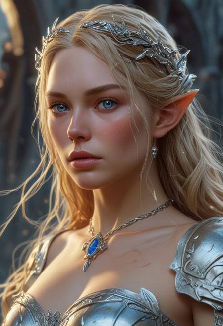 High resolution ultra-realistic of Beautiful Galadriel, 8k, capturing the intensity of the moment, cinematic lighting, standing on a bloody and turbulent battlefield in a bloody battle, wavy blonde hair, realistic dirty pale face, realistic blue eyes, beautiful hourglass figure, burning in a fantasy Town, intricately designed white-silver armor, fantasy Lord of the Rings Aesthetic, perfect athletic figure, beautiful Galadriel, ultra realistic, cinematic style, vigorous and seductive. beautiful firm Breasts, athletic figure, dark fantasy style, dramatic lighting, wet and sweaty skin, dirty skin, athletic figure, dark fantasy, dramatic lighting, Greg Rutkowski style, Galadriel on in armor, hyper-detailed, hyper-realistic, natural light, extremely intricate details, masterpiece, epic, bright colours, Attractive 21 old years elf girl, Attractive, sharp focus, digital painting, Photograph Taken on Nikon D750, Alphonse Mucha, 8K, athletic figure, Hyperdetailed, hyperrealism, Attractive, Attractive bust girl, asymmetric balance