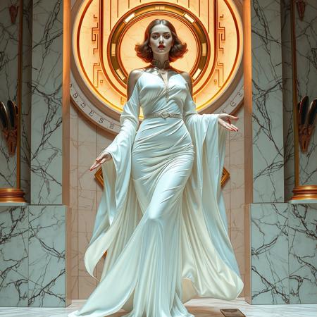 art deco woman 1980s retro-futurism , alabaster and marble , gold and chrome , flowing robes